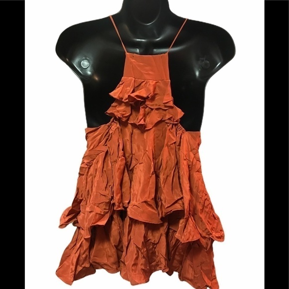 Elle Moss Wrinkled Burnt Orange Blouse Size S - Picture 3 of 6